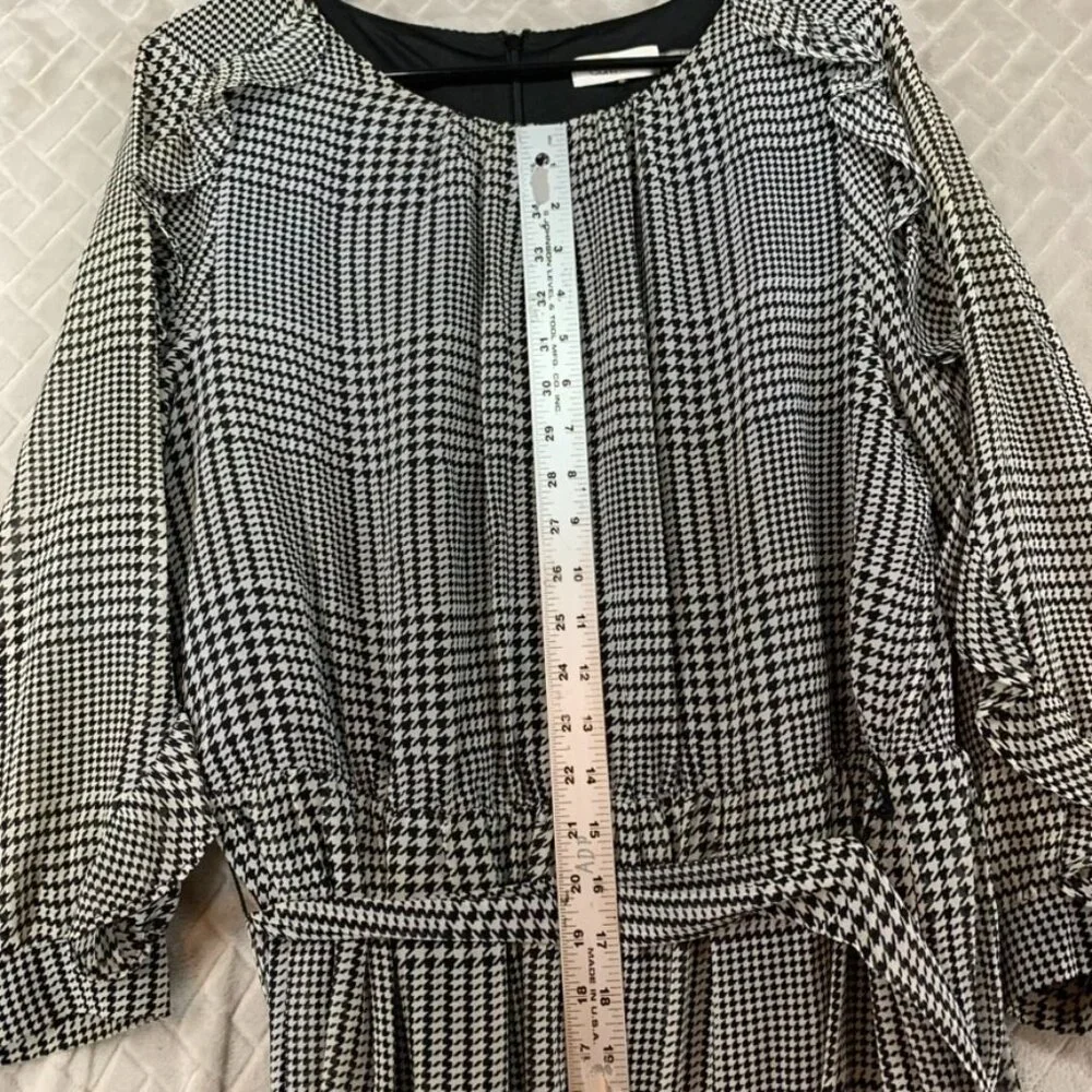 Calvin Klein Womens M Mini Dress Black White Houndstooth Long Sleeve with Belt - Picture 10 of 16